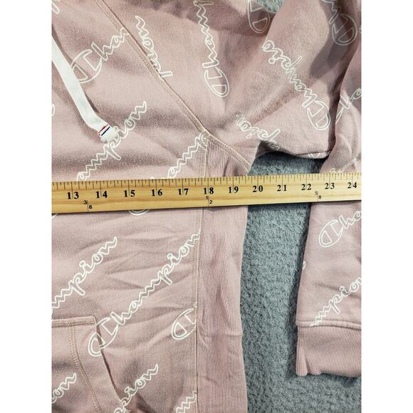 Champion Hoodie Women's Medium Pink All Over Print Sweatshirt Pullover Cotton - Picture 4 of 11